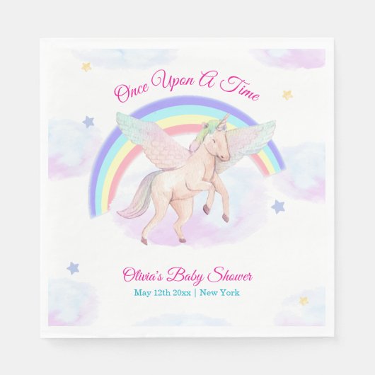 Pastel Unicorn Star Rainbow Fairytale Baby Shower Servet (Voorkant)