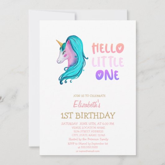 Pastel Unicorn striped Hallo Little One Birthday Kaart (Voorkant)