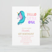 Pastel Unicorn striped Hallo Little One Birthday Kaart (Staand voorkant)