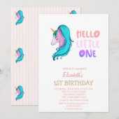 Pastel Unicorn striped Hallo Little One Birthday Kaart (Voorkant / Achterkant)
