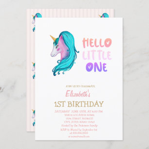 Pastel Unicorn striped Hallo Little One Birthday Kaart