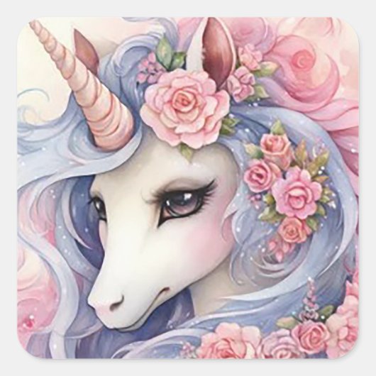 Pastel Unicorn Vierkante Sticker (Voorkant)