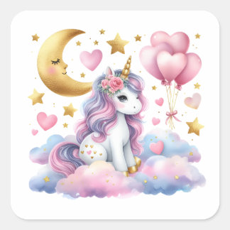 Pastel Unicorn Vierkante Sticker