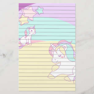 Pastel Unicorns in Geel Paars Roze en Turquois Briefpapier