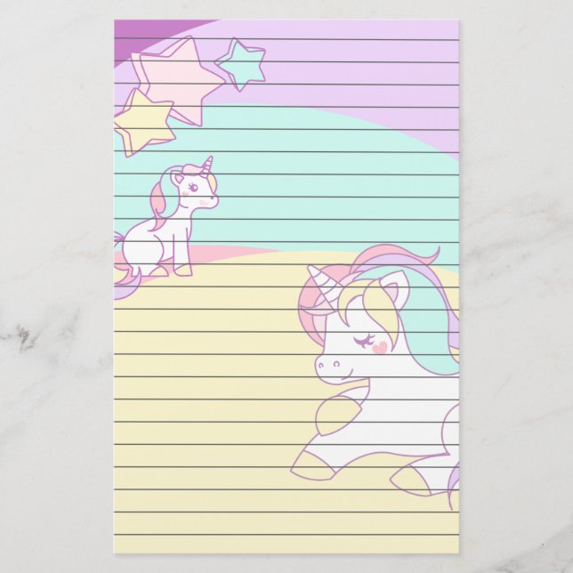 Pastel Unicorns in Geel Paars Roze en Turquois Briefpapier (Voorkant)
