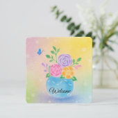 Pastel Vaas Bloemen Vlinder Kunst Kaart (Staand voorkant)