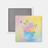 Pastel Vaas Bloemen Vlinder Kunst Magneet (Voorkant / Achterkant)