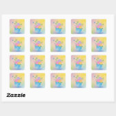 Pastel Vaas Bloemen Vlinder Kunst Vierkante Sticker (Vel)