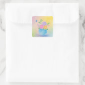 Pastel Vaas Bloemen Vlinder Kunst Vierkante Sticker (Tas)