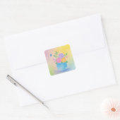 Pastel Vaas Bloemen Vlinder Kunst Vierkante Sticker (Envelop)