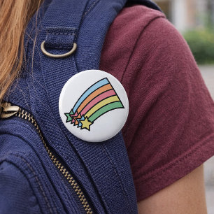 Pastel vallende ster regenboog retro sterren ronde button 5,7 cm