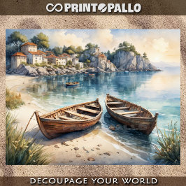 Pastel van 2 rawboten op de oever in costal uitzic tissuepapier