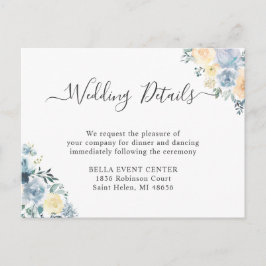 Pastel Vanilla Blue Floral Wedding Details Kaart