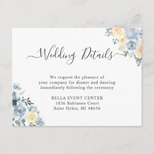 Pastel Vanilla Blue Floral Wedding Details Kaart