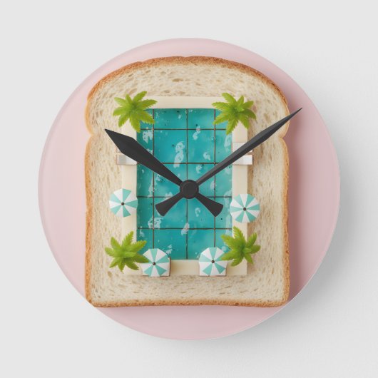 Pastel Vaporwave Pool Toast Ronde Klok (Voorkant)