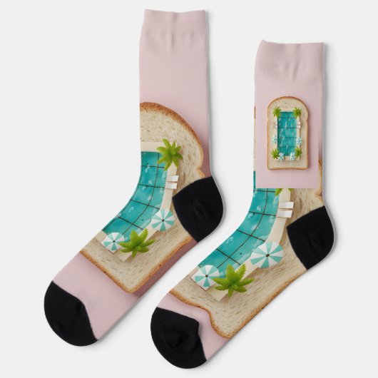 Pastel Vaporwave Pool Toast Sokken (Links)
