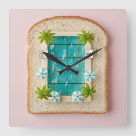 Pastel Vaporwave Pool Toast Vierkante Klok (Voorkant)