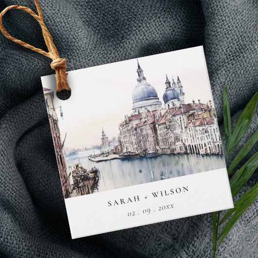 Pastel Venetië Italië Canals Waterverf Bruiloft Bedankjes Labels