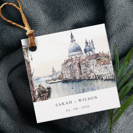 Pastel Venetië Italië Canals Waterverf Bruiloft Bedankjes Labels