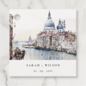 Pastel Venetië Italië Canals Waterverf Bruiloft Bedankjes Labels (Voorkant)