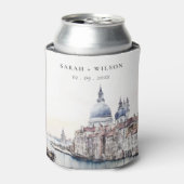 Pastel Venetië Italië Canals Waterverf Bruiloft Blikjeskoeler (Blikje Voorkant)