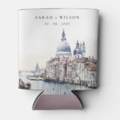 Pastel Venetië Italië Canals Waterverf Bruiloft Blikjeskoeler (Voorkant)