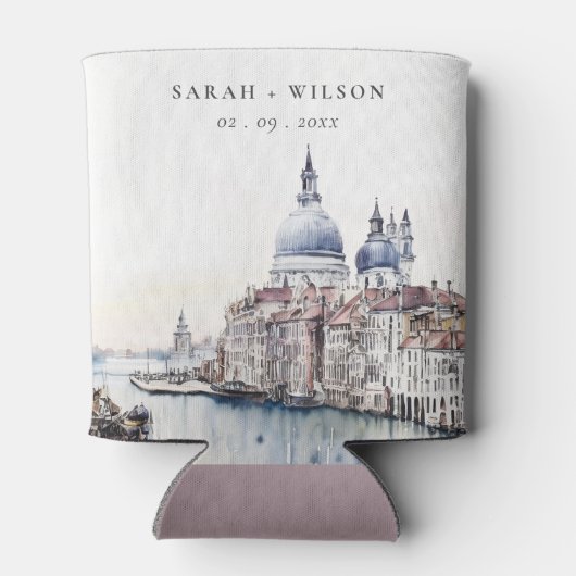 Pastel Venetië Italië Canals Waterverf Bruiloft Blikjeskoeler (Achterkant)