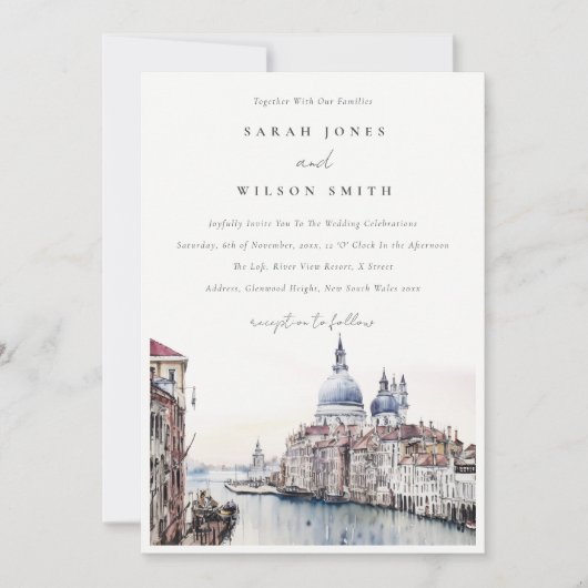 Pastel Venetië Italië Canals Waterverf Bruiloft Kaart (Voorkant)