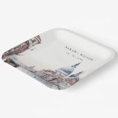 Pastel Venetië Italië Canals Waterverf Bruiloft Papieren Bordje (Gebogen)