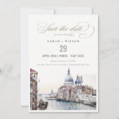 Pastel Venetië Italië Canals Waterverf Bruiloft Save The Date (Voorkant)