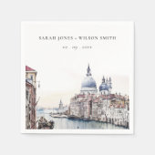 Pastel Venetië Italië Canals Waterverf Bruiloft Servet (Voorkant)