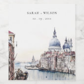 Pastel Venetië Italië Canals Waterverf Bruiloft Wijn Etiket (Enkel label)