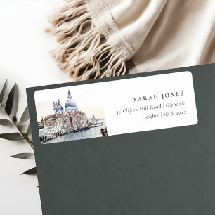 Pastel Venetië Italië Kanalen Waterverf Adres Etiket