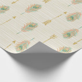 Pastel, veren en gouden pijlen, papier met schroef (Hoek)