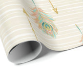 Pastel, veren en gouden pijlen, papier met schroef (Rol Hoek)