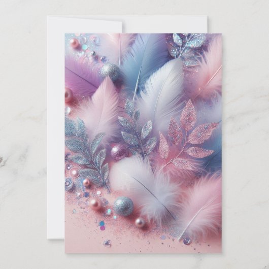 Pastel Veren Parels Glitter Bladeren Quinceañera Kaart (Achterkant)