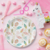 Pastel Veren Roze Blauwgroen Gouden Pijlen Papier  Papieren Bordje (Feest)