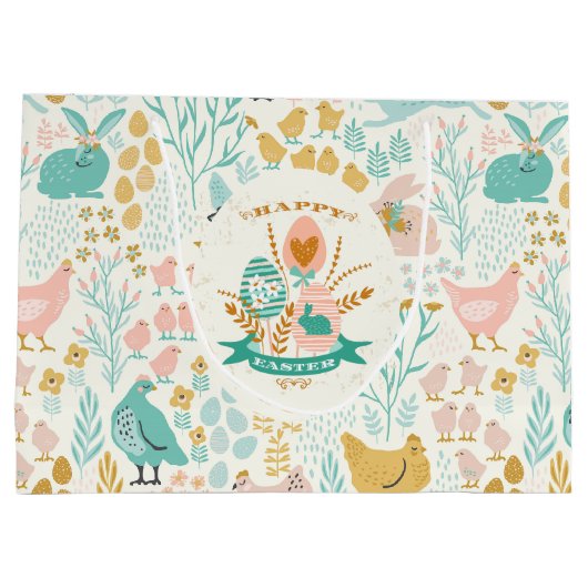 Pastel verende kleuren Paassymbolen patroon Groot Cadeauzakje (Achterkant)