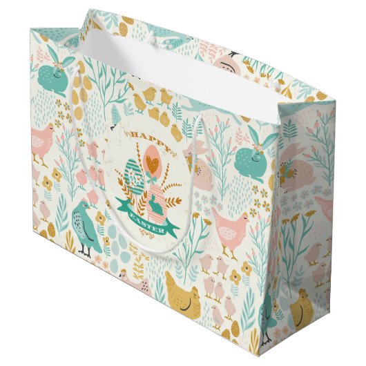 Pastel verende kleuren Paassymbolen patroon Groot Cadeauzakje (Achterkant Gekanteld)