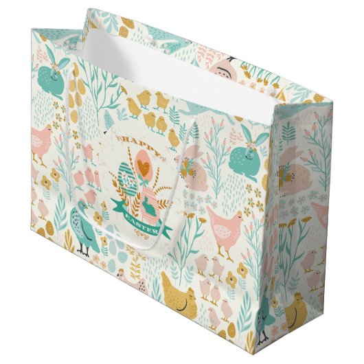 Pastel verende kleuren Paassymbolen patroon Groot Cadeauzakje (Voorkant Gekanteld)