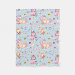 Pastel Verhaalboek Eenhoorn & Bloemige Waterverf Fleece Deken