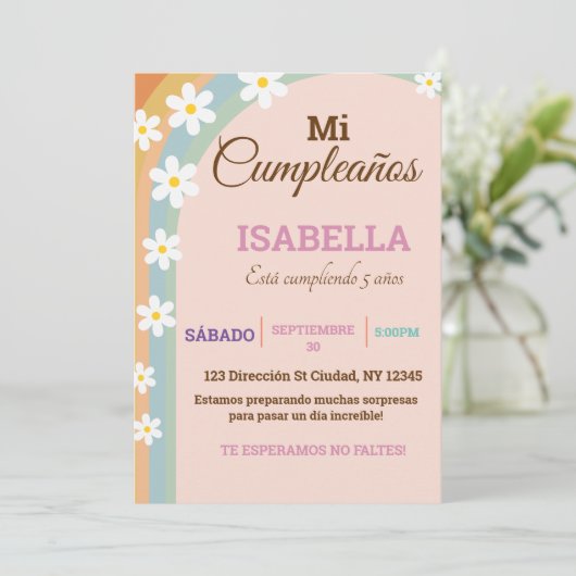 Pastel Verjaardag Deisy Bloem Uitnodiging (Staand voorkant)