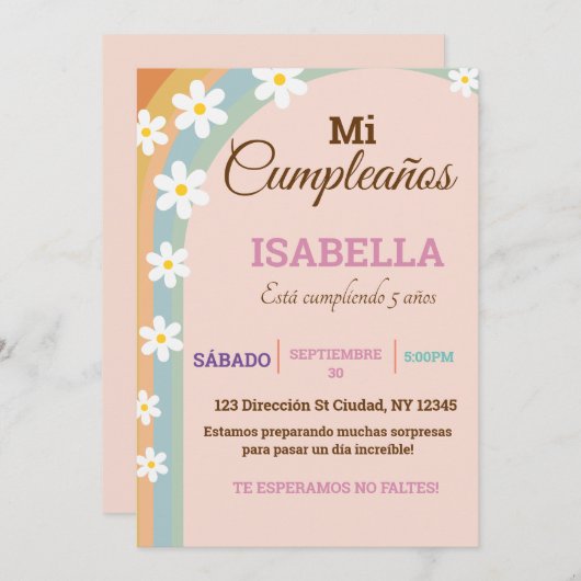 Pastel Verjaardag Deisy Bloem Uitnodiging (Voorkant / Achterkant)