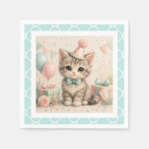 Pastel Verjaardag Kitten Illustratie Papieren Serv Servet