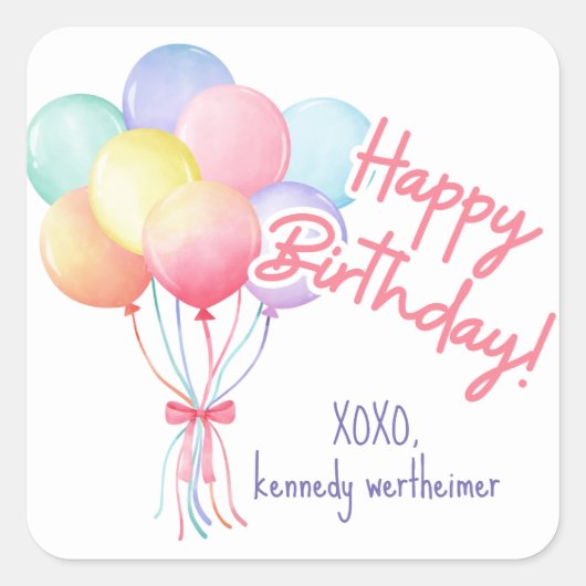 Pastel Verjaardagsballonnen Sticker (Voorkant)