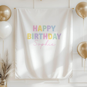 Pastel Verjaardagsbanner Aangepaste Verjaardagsach Wandkleed