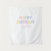 Pastel Verjaardagsbanner Aangepaste Verjaardagsach Wandkleed (Voorkant)