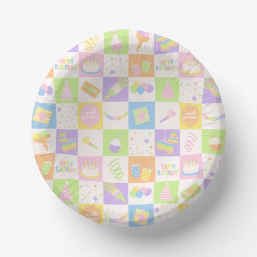 Pastel Verjaardagsfeest Papieren Kommen (Voorkant)