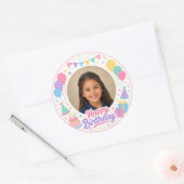 Pastel Verjaardagsfotolijst Ronde Sticker (Envelop)