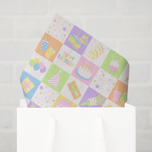 Pastel Verjaardagsiconen Patroon Tissuepapier (Cadeauzakje)